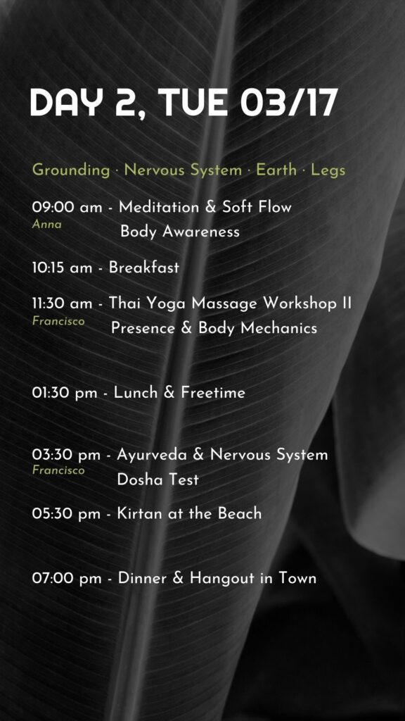 Schedule - Ayurveda & Thai Massage Retreat Day 2